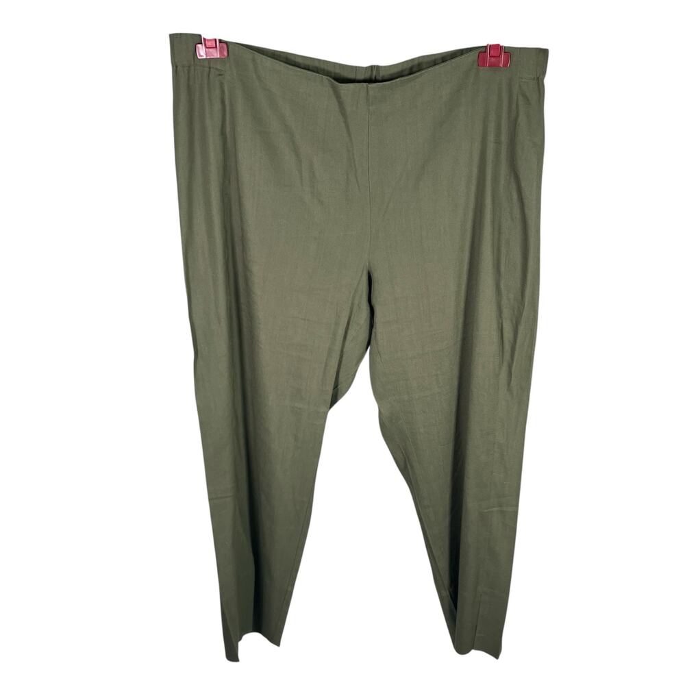 J.Jill Linen Stretch Pull-On Pants L Green Tapered Relaxed Fit Elastic Waist